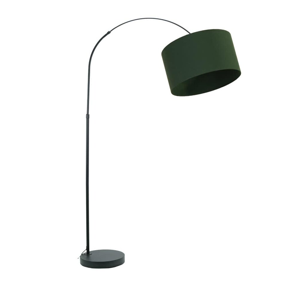 image 1 of ValueLights Louis Black Arched Curved Floor Lamp Forest Green Shade