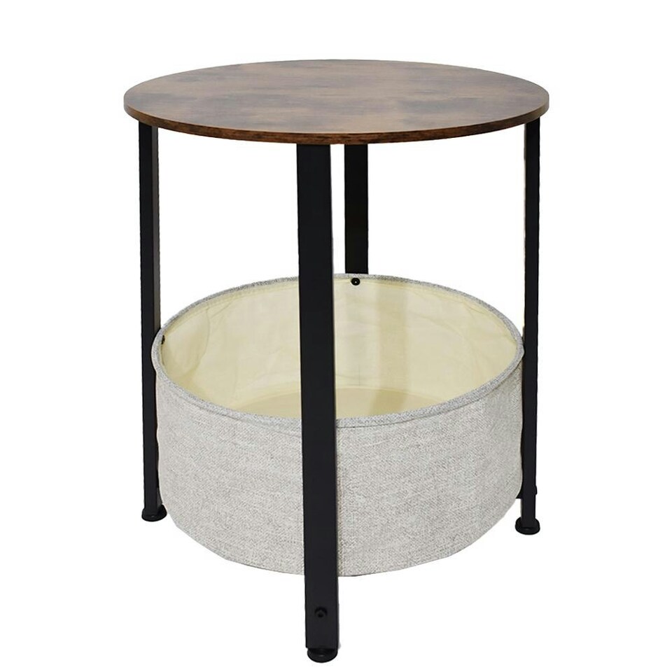 image 1 of Industrial Design Side Table With Cream Fabric Storage Base N/A