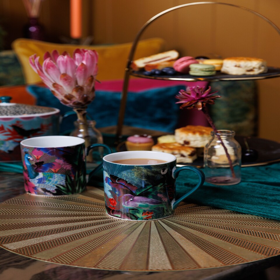 image 1 of Mikasa x Sarah Arnett Porcelain Mug, 350ml, Flamingo Print | Green