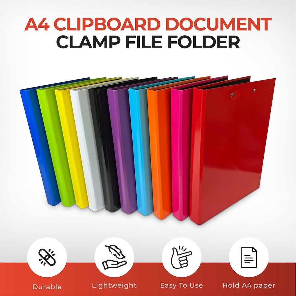 image 1 of Pack of 10 Assorted Colour A4 Clipboard Document Clamp File Folders