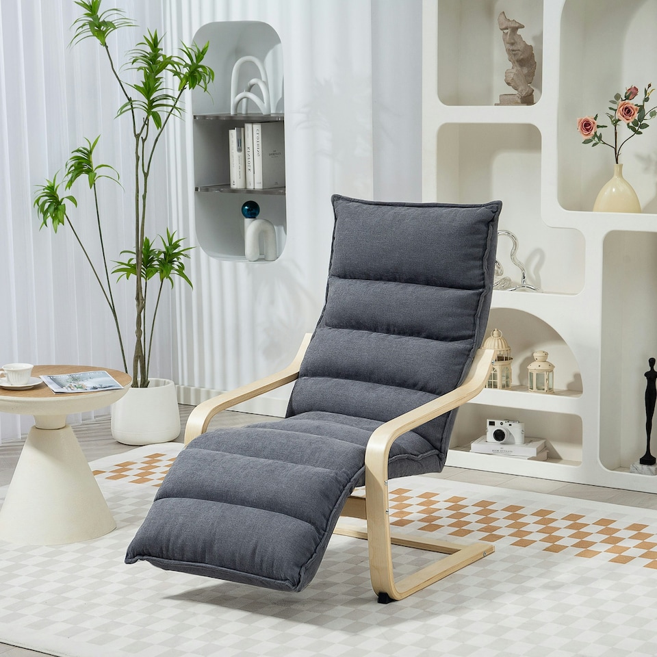 image 1 of HOMCOM Birch Wood Lounge Chair for Living Room, Bedroom Grey | Natural Birch