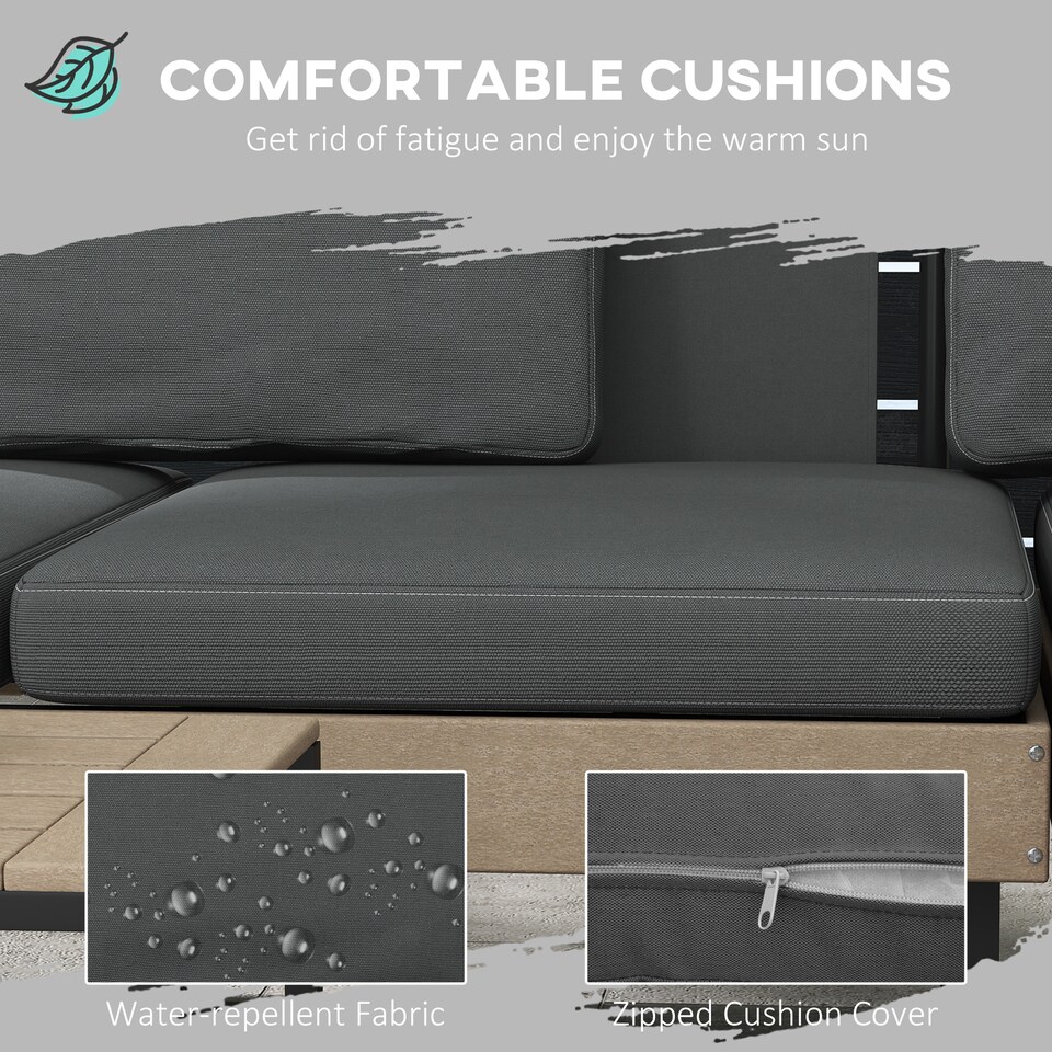 image 1 of Outsunny HDPE Garden Furniture Sets with Cushions, Table, L-Shaped Sofa, Grey | Grey