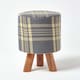image 1 of Homescapes Grey and Yellow Tall Tartan Fabric Stool with Legs | Grey | 32 x 32 x 42 cm