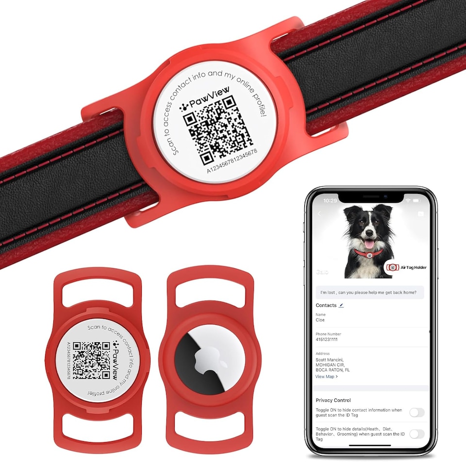 image 1 of AirTag Dog Collar Holder & Free App Pet Tracker Smart QR ID