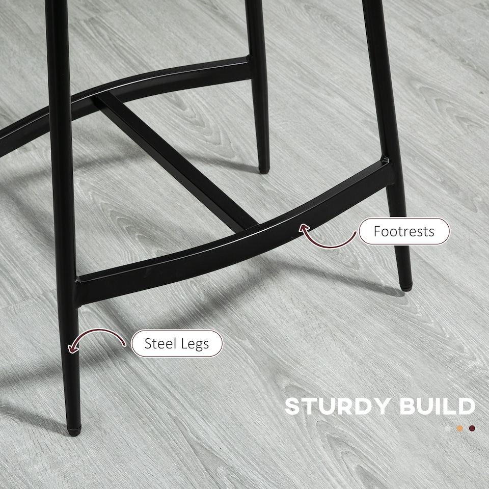 image 1 of HOMCOM Breakfast Bar Stools Set of 2, Microfibre Upholstered Barstools, Industrial Bar Chairs with Curved Seat and Steel Frame for Dining Room, Kitchen, Grey