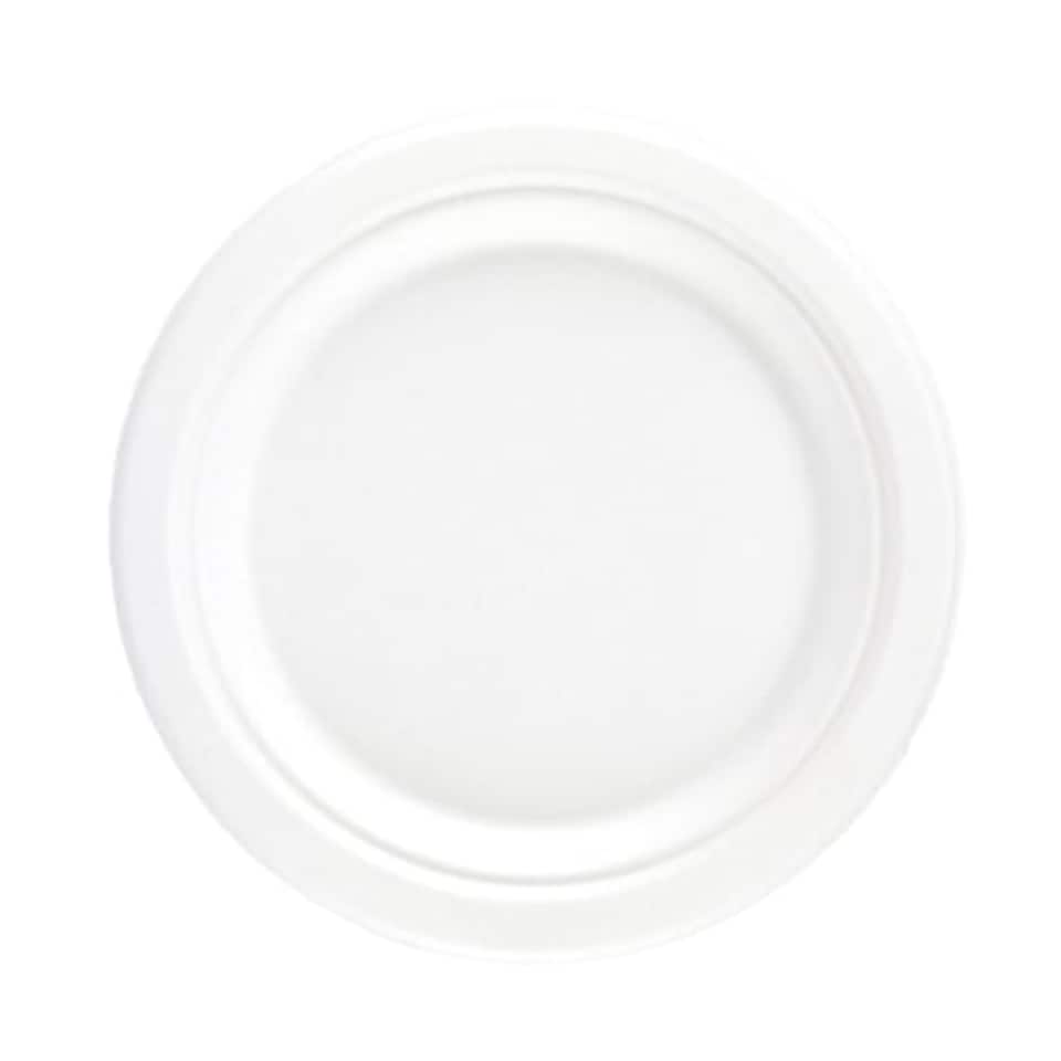 image 1 of White Round Compostable Bagasse Plates 18cm - Pack of 125