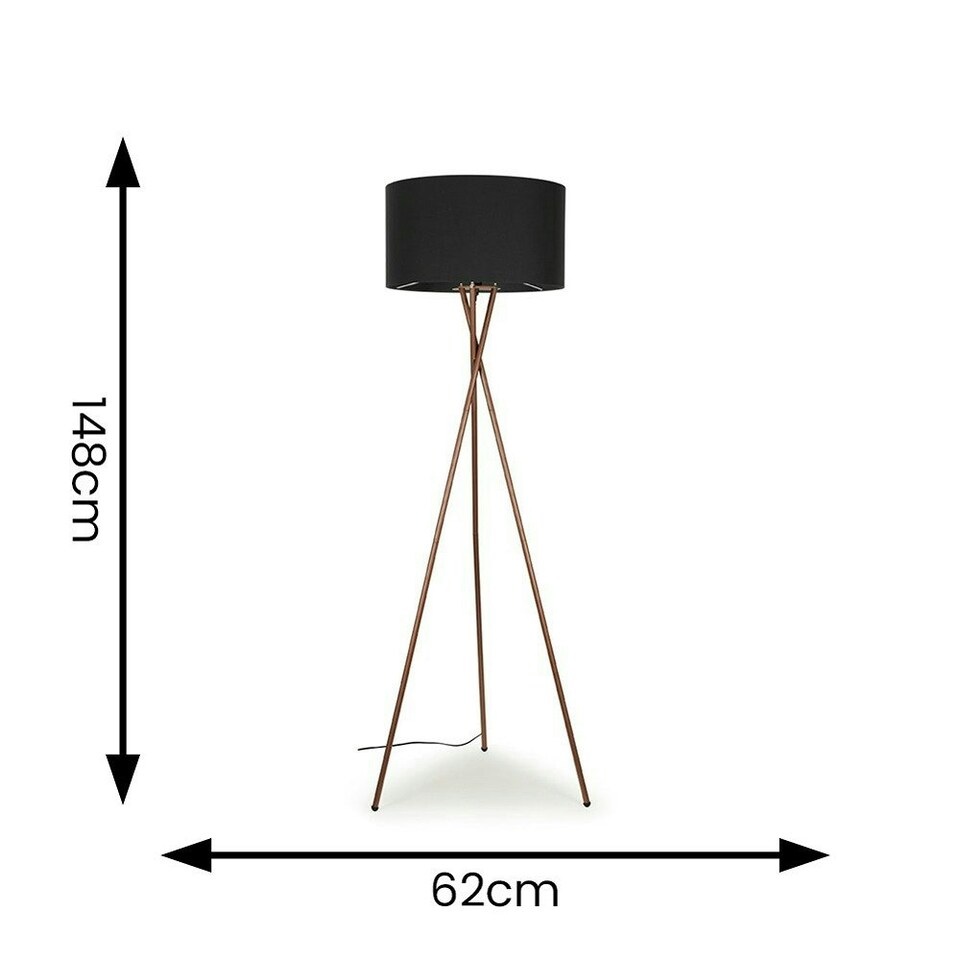 image 1 of ValueLights Camden Copper Tripod Floor Lamp with Charcoal Shade Grey