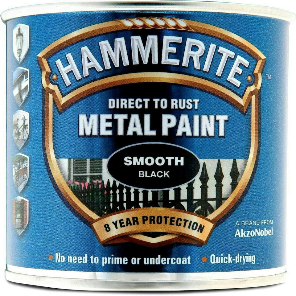 image 1 of Hammerite Black Metal Paint Smooth 250ml
