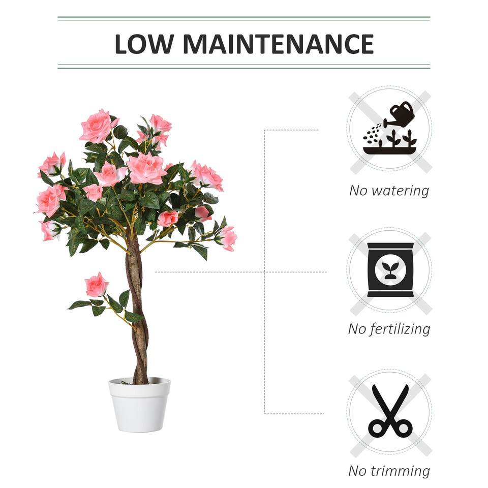 image 1 of Outsunny 90cm Artificial Rose Tree, Fake Decorative Plant, Pink