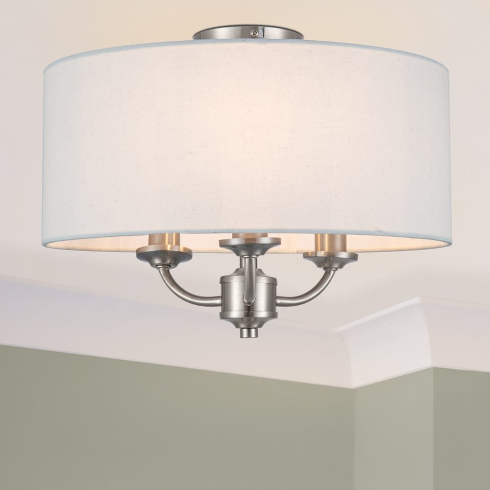 image 1 of COSYLYTE Winston 3 Light Classic Faux Linen Shade Ceiling Light - Brushed Nickel | Silver | Brushed Nickel | 1