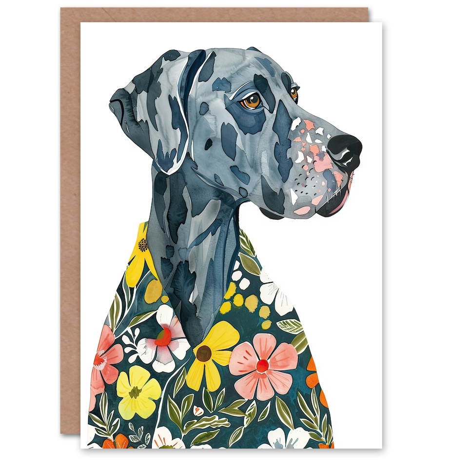 image 1 of Greeting Card Dog Lover Hawaiian Shirt Great Dane Portrait Birthday