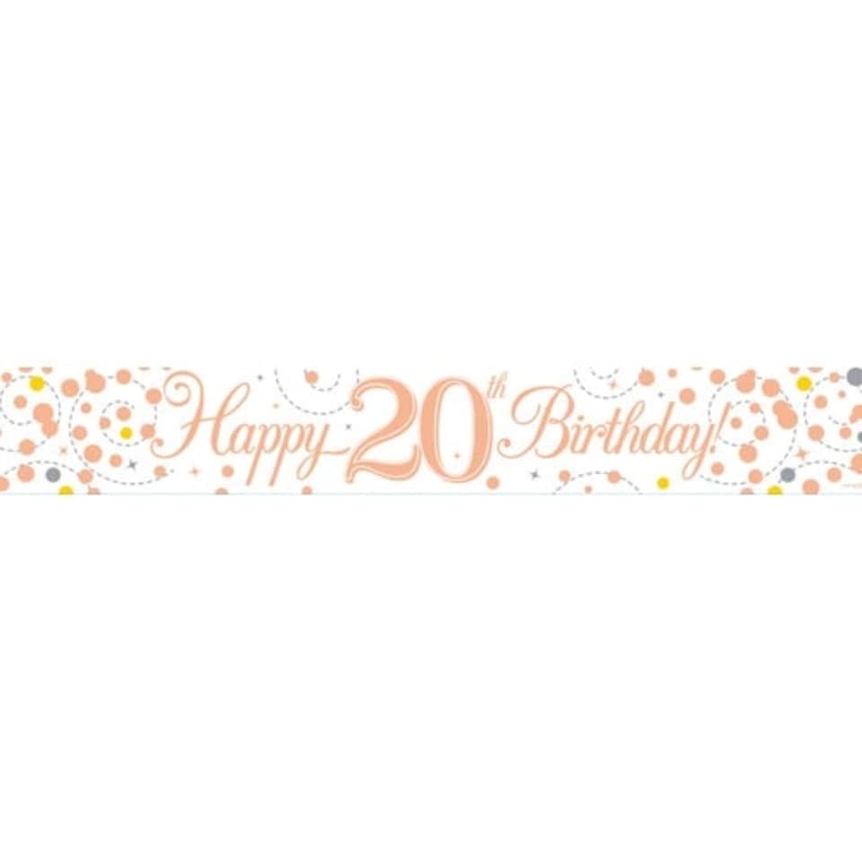 Happy 20th Birthday Rose Gold Holographic Foil Banner 2.7m