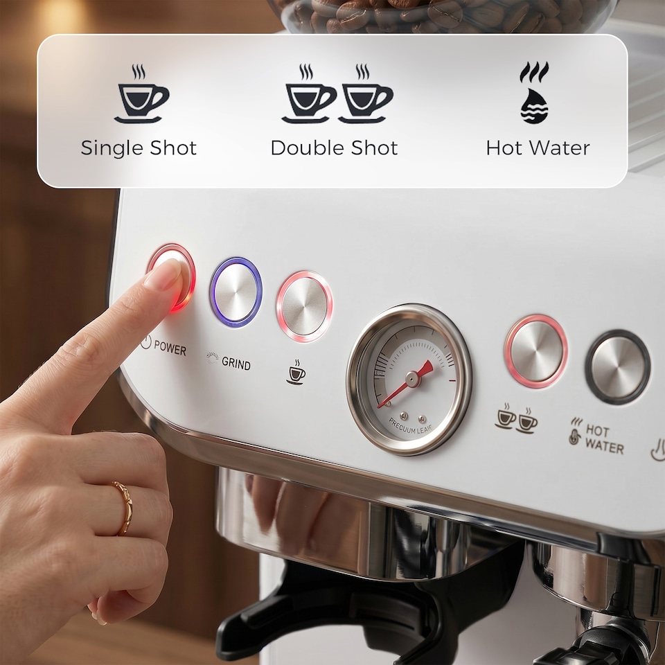 image 1 of HOMCOM Espresso Machine, Bean Grinder & Steam Wand, 15 Bar Pressure