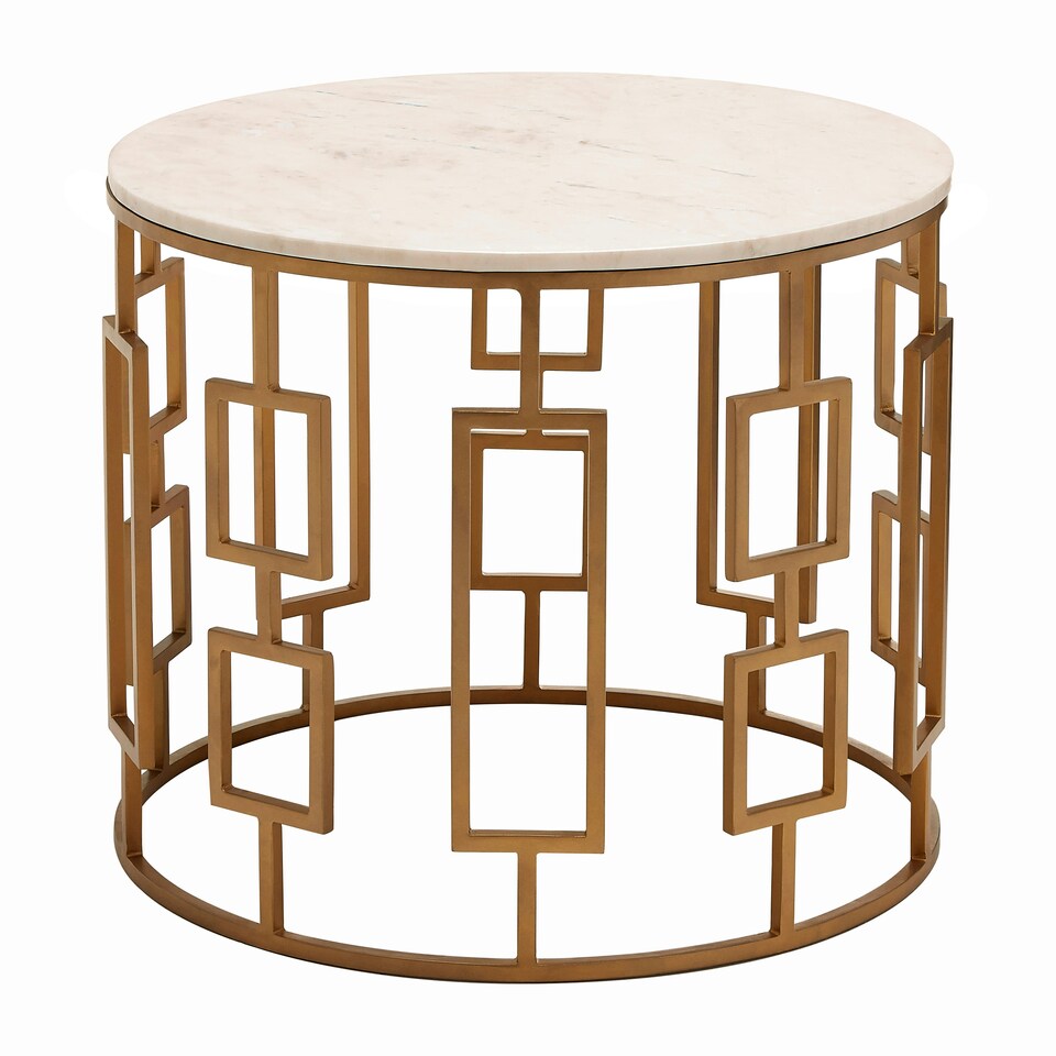 image 1 of Shalimar White Marble Top Side Table with Gold Finish Base Gold