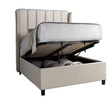 4ft6 Double Ottoman,Velvet fabric upholstered,lift up,storage,tall winged bed frame. Gas lift up, Boutique Hotel style, tall headend board, wing back