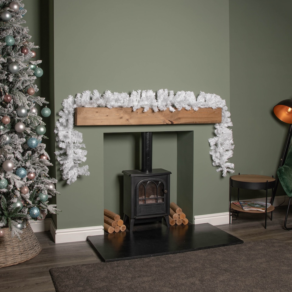 image 1 of 2.7m (9ft) White Christmas Garland with PVC Branches