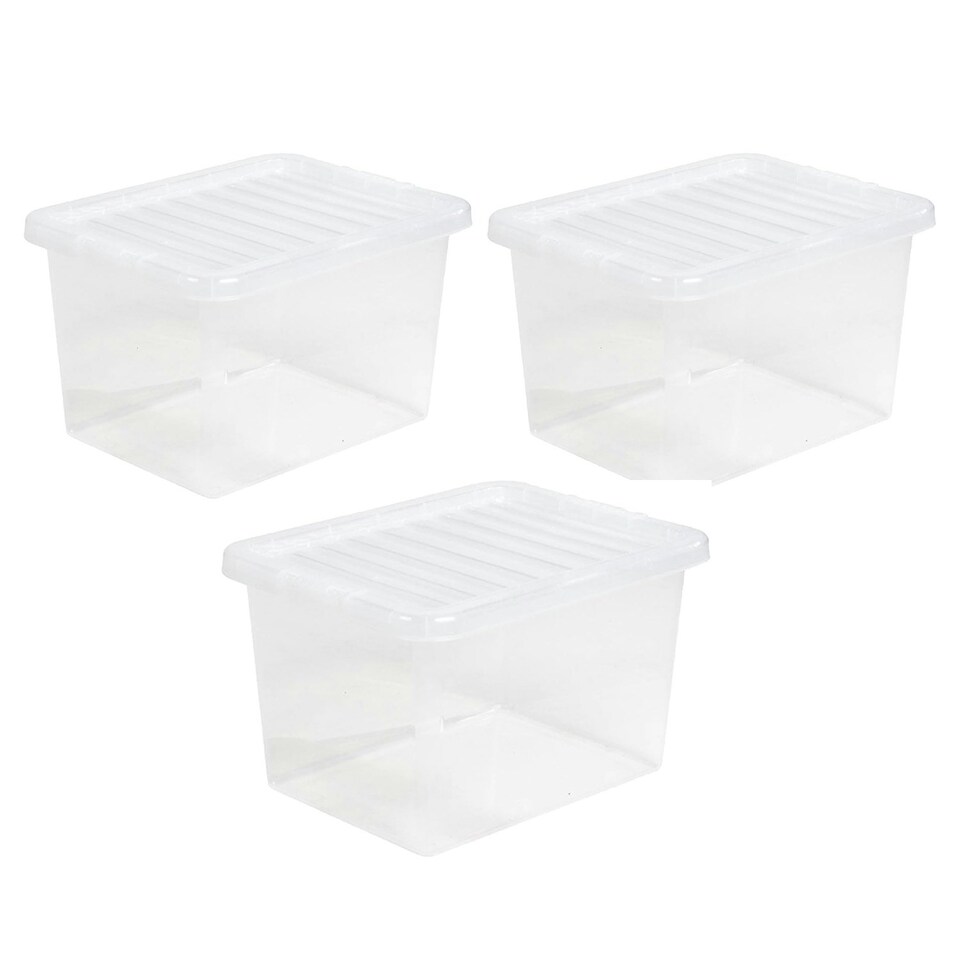 image 1 of 1 x 45L Strong Clear Multipurpose Transparent Storage Container Complete With Lid Ideal For Home & Office Use Clear