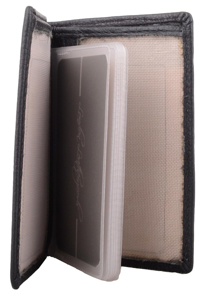 image 1 of London Leathergoods Unisex Genuine Leather RFID Protected Credit Travel Card Holder Case | Black | Black