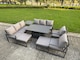 image 2 of Fimous Garden Aluminium Furniture Set Dark Grey 10 Seater Outdoor Patio Adjustable Rising Lifting Dining Table with 2 Big Footstools Side Table Dark Grey