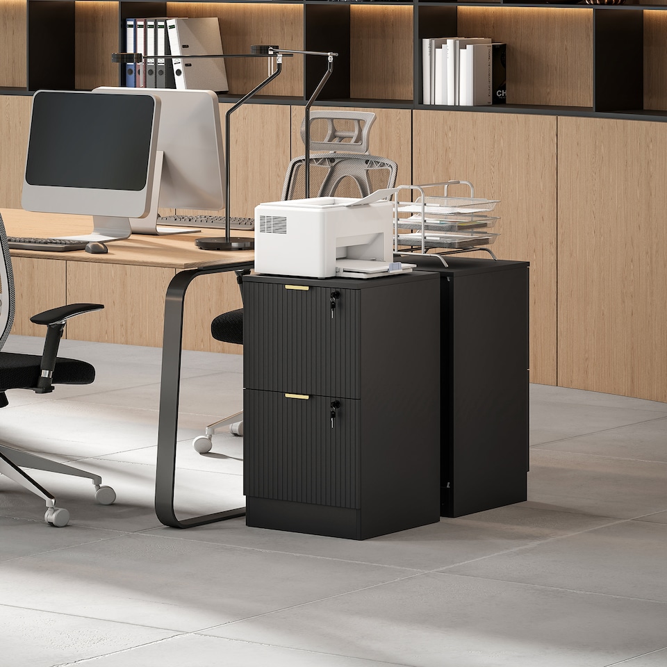 image 1 of Filing Cabinet, File Cabinet with 2 Lockable Drawers and Hanging Rails