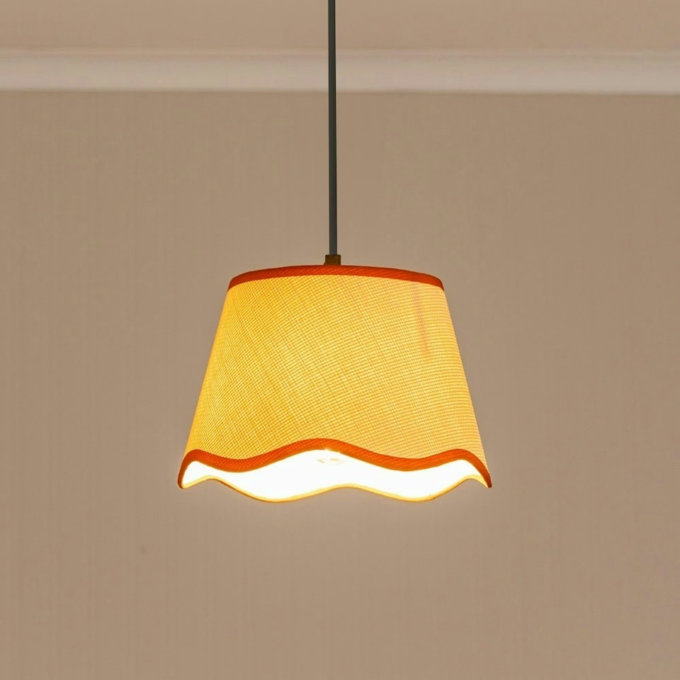 image 1 of ValueLights Dutton Natural Fabric Rust Trim Scallop Edge Ceiling Floor Table Small Lamp Shade