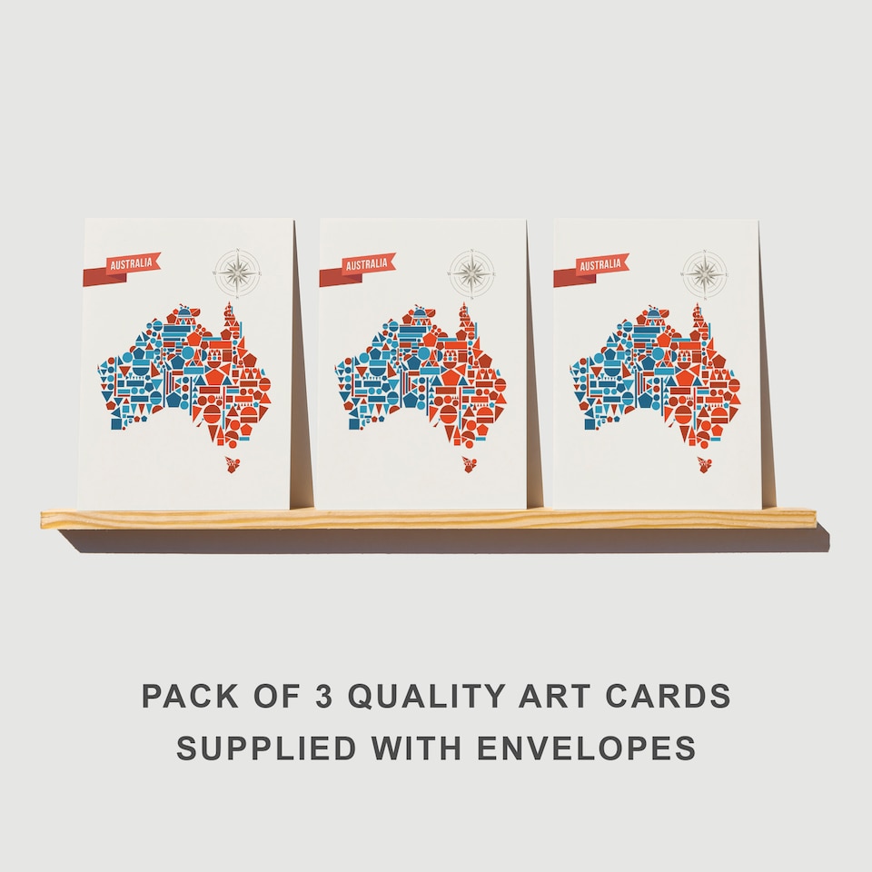 image 1 of Australia Geometric Map Greeting Card Modern Travel Set of 3 Blank Inside