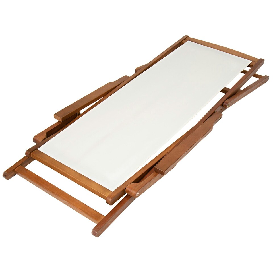 image 1 of Charles Bentley Folding FSC Eucalyptus Wooden Deck Chair Beach Sun Lounger - Cream