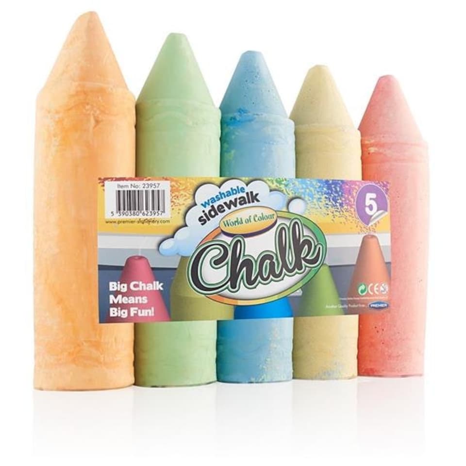 image 1 of Pack of 5 9cm Jumbo Coloured Sidewalk Chalk by World of Colour
