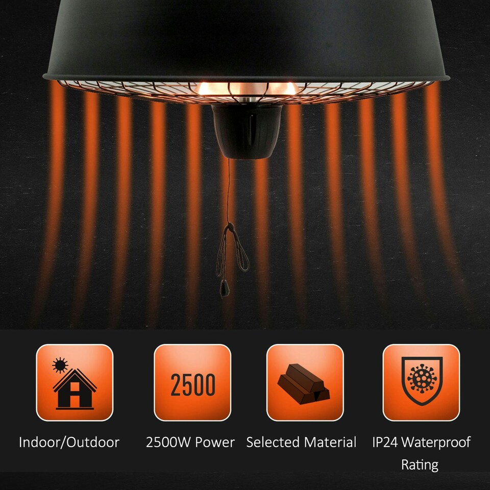 image 1 of Outsunny Adjustable Infrared Halogen Ceiling Mounted Light Heater 1000/2500W
