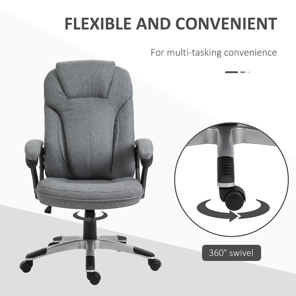 image 1 of Vinsetto Office Chair, Linen Fabric Desk Chair, Height Adjustable Computer Chair with Padded Armrests, Swivel Wheels and Tilt Function, Grey