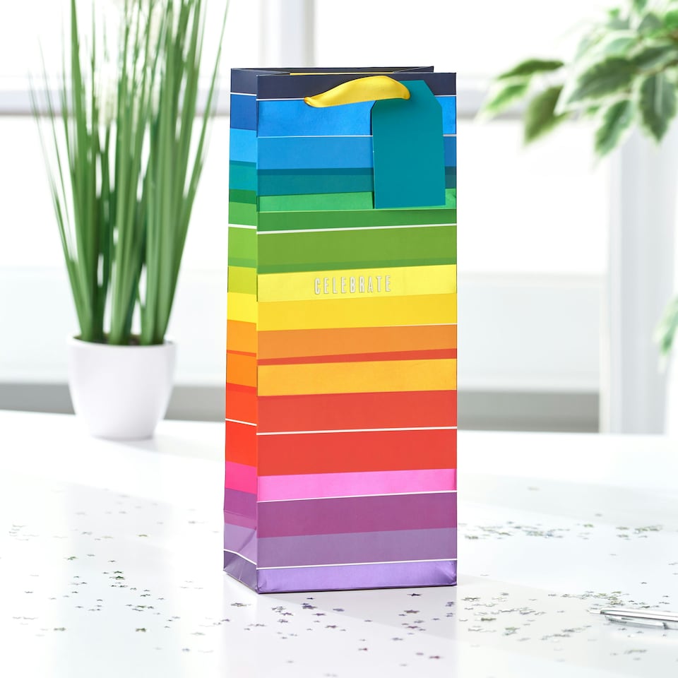image 1 of Rainbow stripe Bottle Gift Bag - Pack of 3