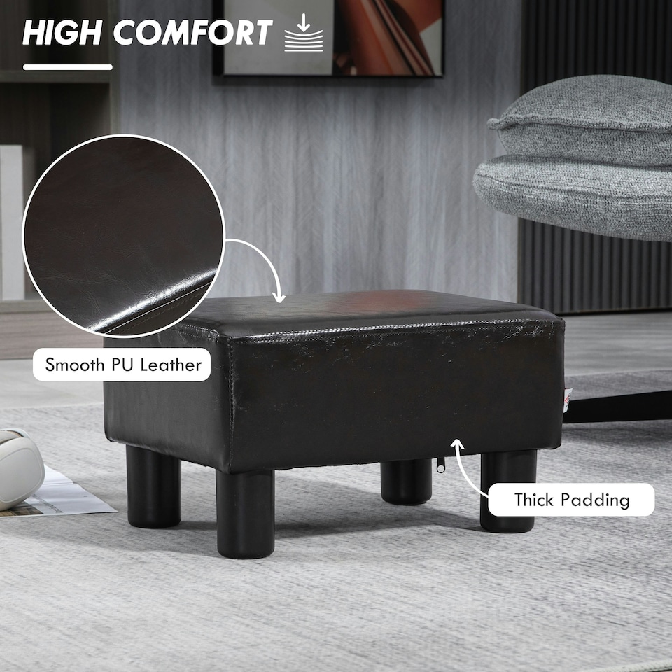 image 1 of HOMCOM Chic Faux Leather Footstool Ottoman Cube with 4 Plastic Legs Brown