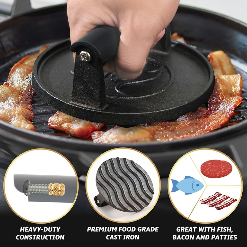 image 1 of Gourmet Easy Cast Iron Smash Burger & Meat Press - Black