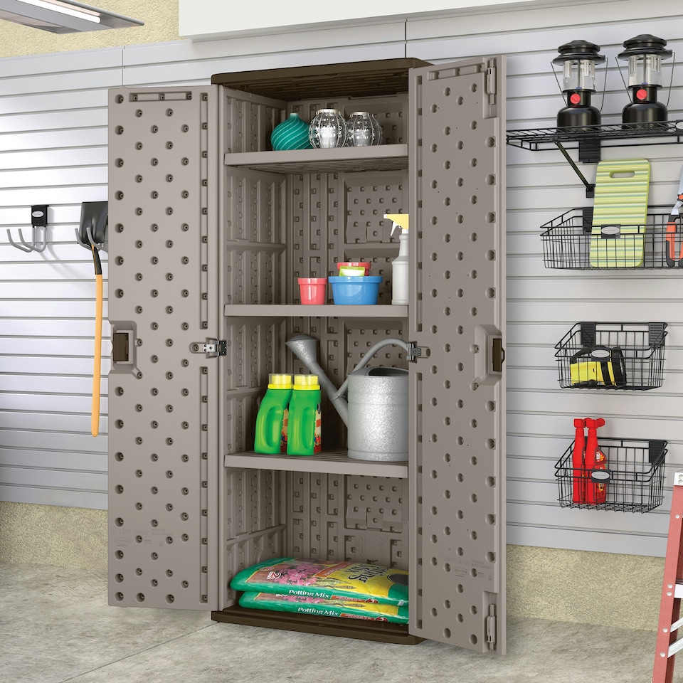 image 1 of Suncast Haven Tall Storage Cabinet Grey