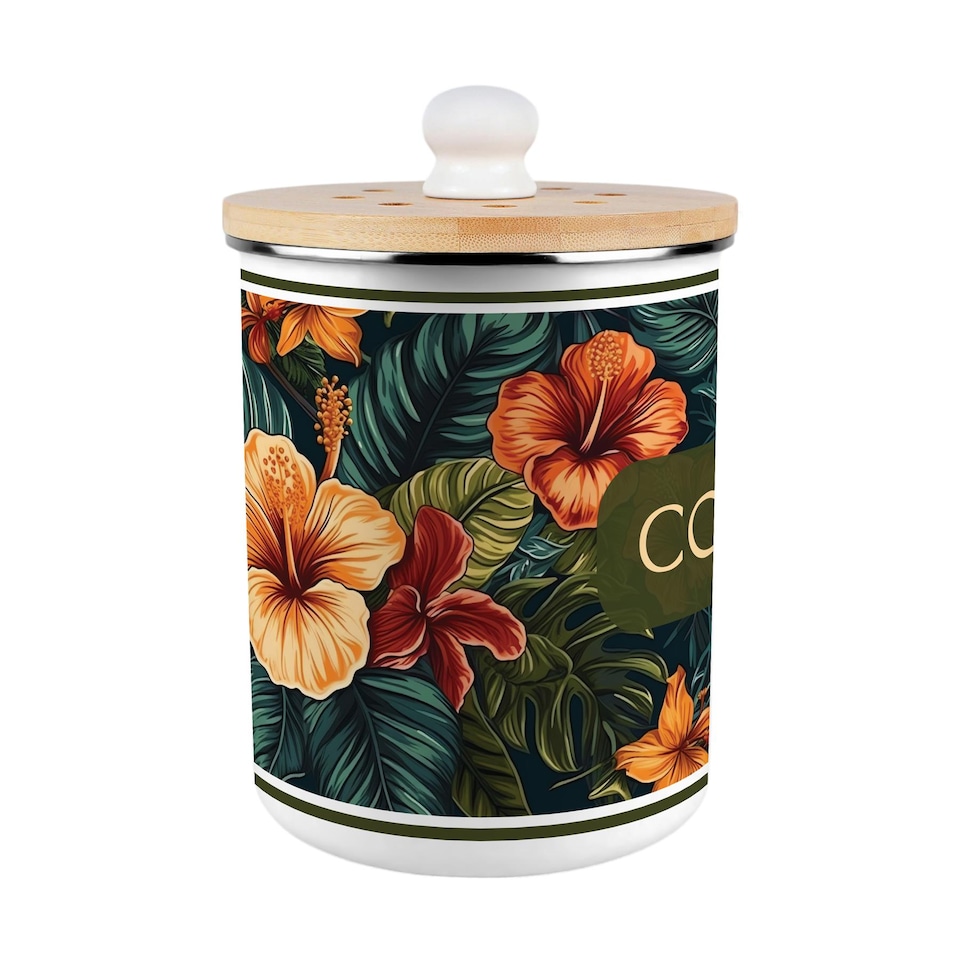 image 1 of Dark Hibiscus Compost Caddy - Metal 2L Decorative Kitchen Food Waste Bin