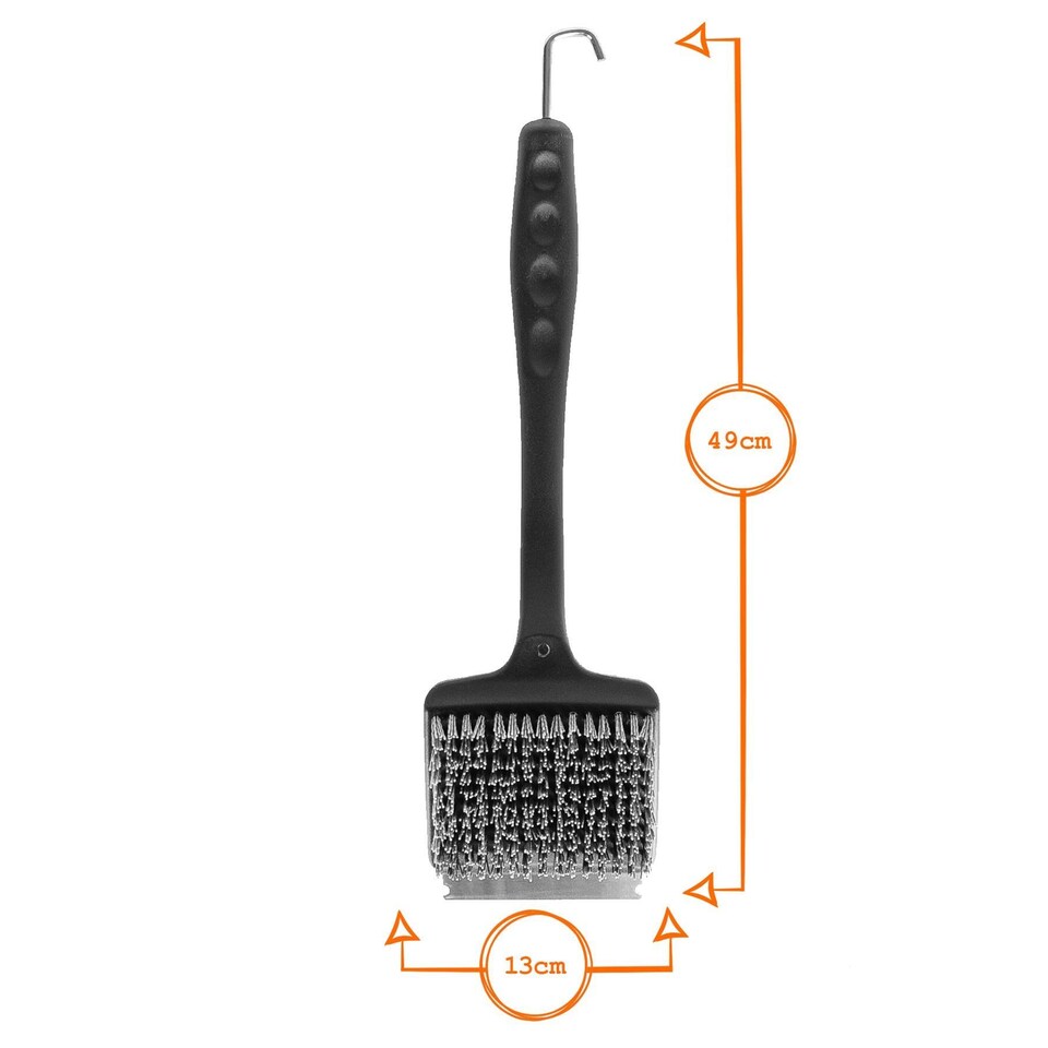 image 1 of BobbyQ Black BBQ Grill Cleaning Brush Scrubber & Scraper - Outdoor Barbecue Grilling Cleaning Barbecue Brush with Hook - 49cm