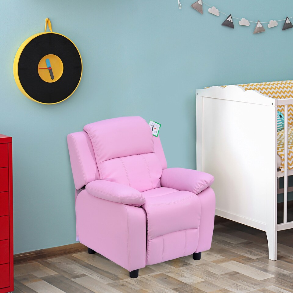 image 1 of HOMOM Kids Recliner Armchair PU Leather Game Chair Children Sofa Seat Pink