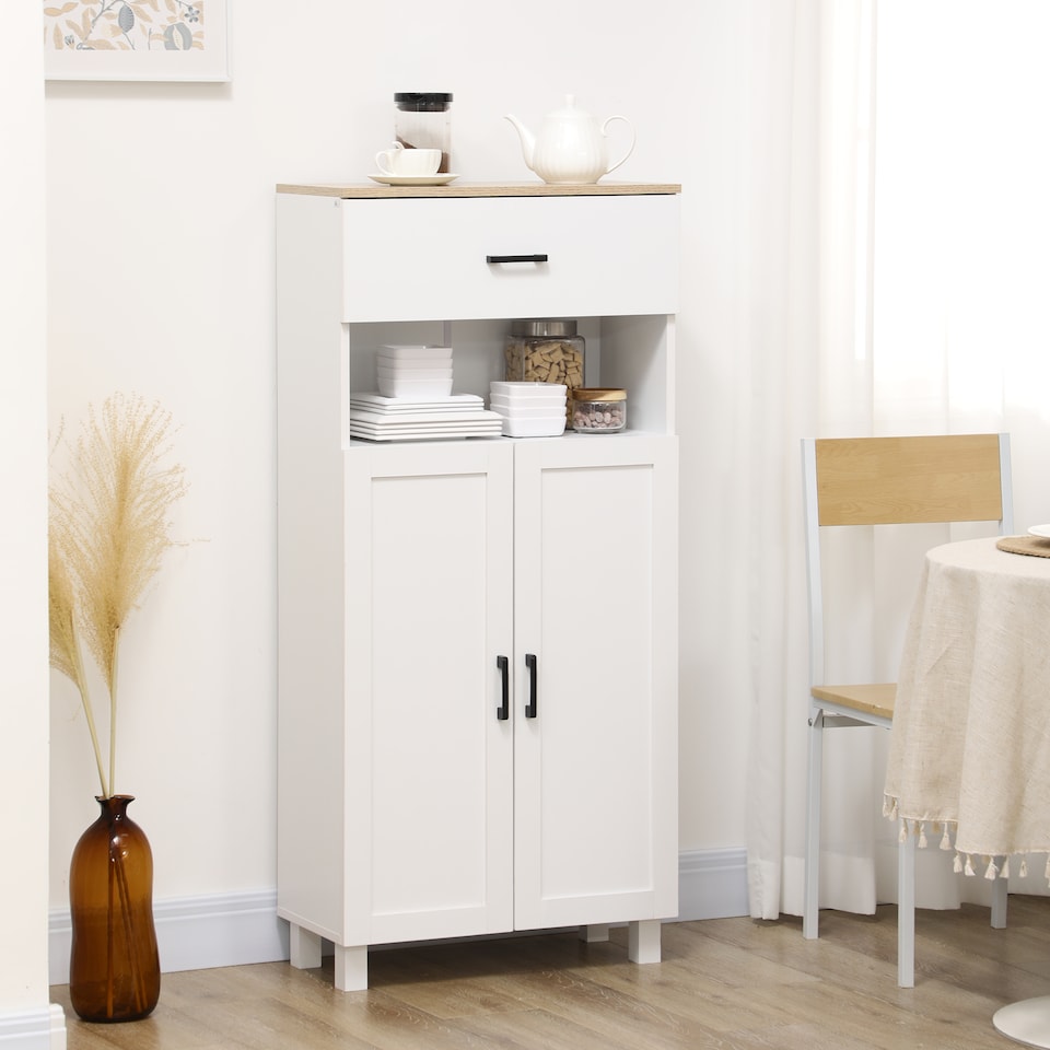 image 1 of HOMCOM Kitchen Cupboard Storage Cabinet with Drawer, Countertop, White