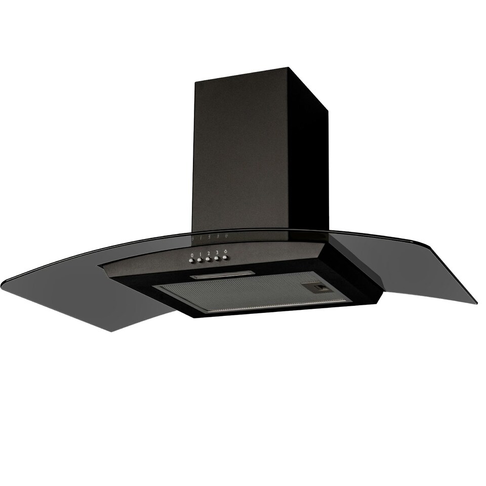image 1 of SIA CGHS90BL 90cm Curved Black Glass Cooker Hood Kitchen Extractor Fan