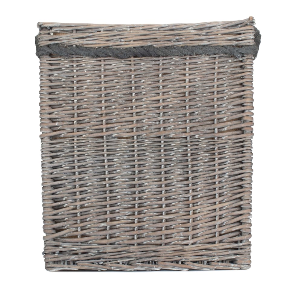 image 1 of Medium Wicker Grey Wash Square Hessian Lined Log Basket | Grey | Grey | M