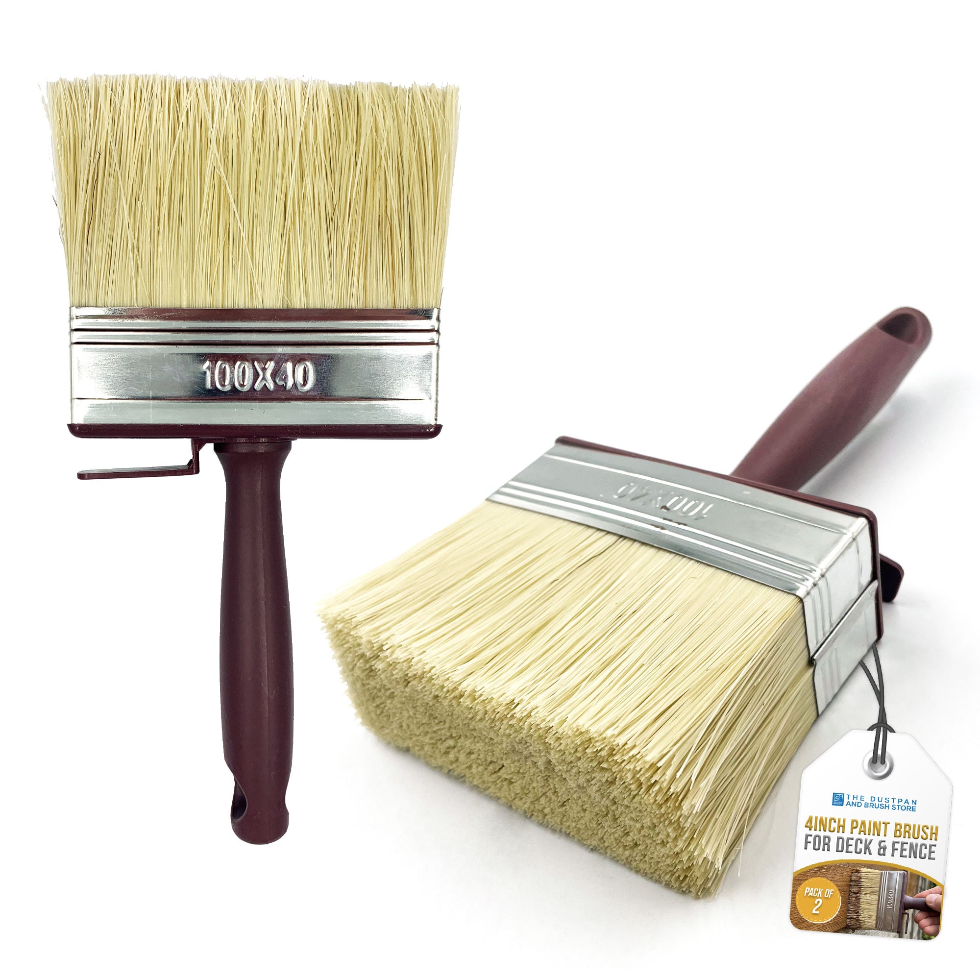 Shed and Fence 4 Inch Paint Brushes Large Block Brush Set for Wood Treatment & Stain - Pack of 2