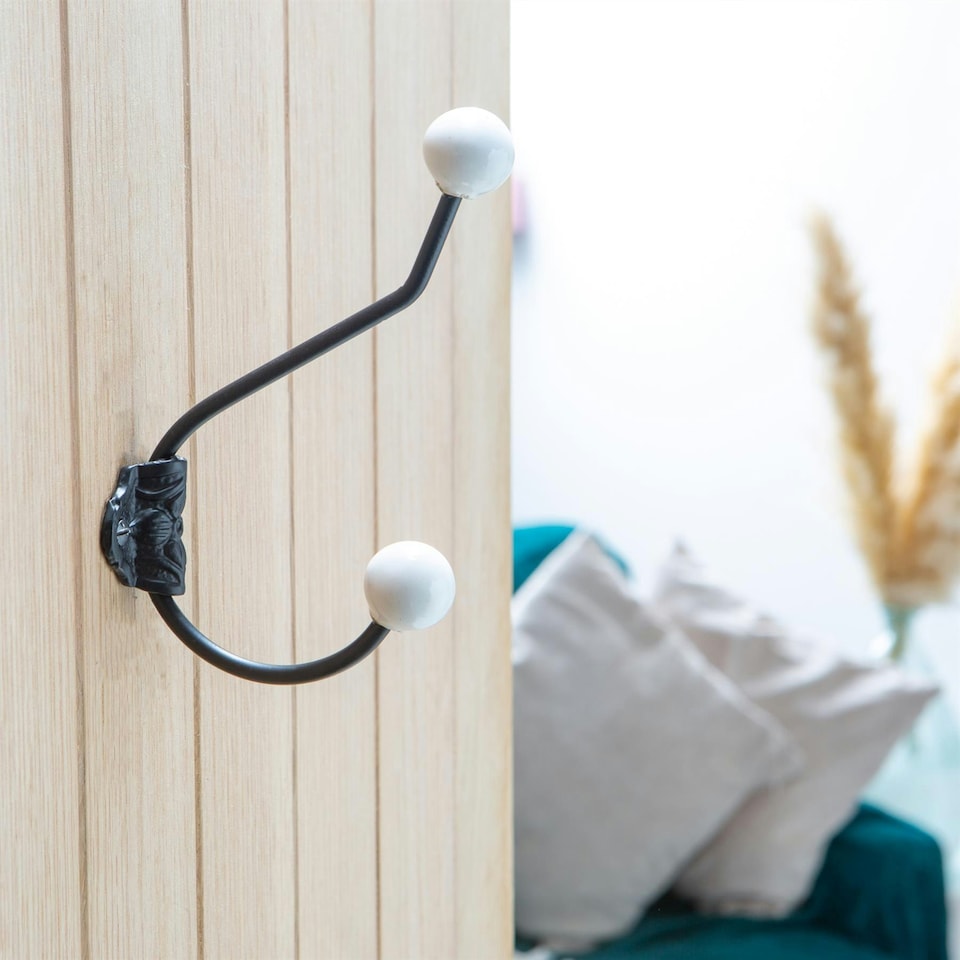 image 1 of Hammer & Tongs Ceramic Ball Hat & Coat Hook - W50mm x H180mm - White