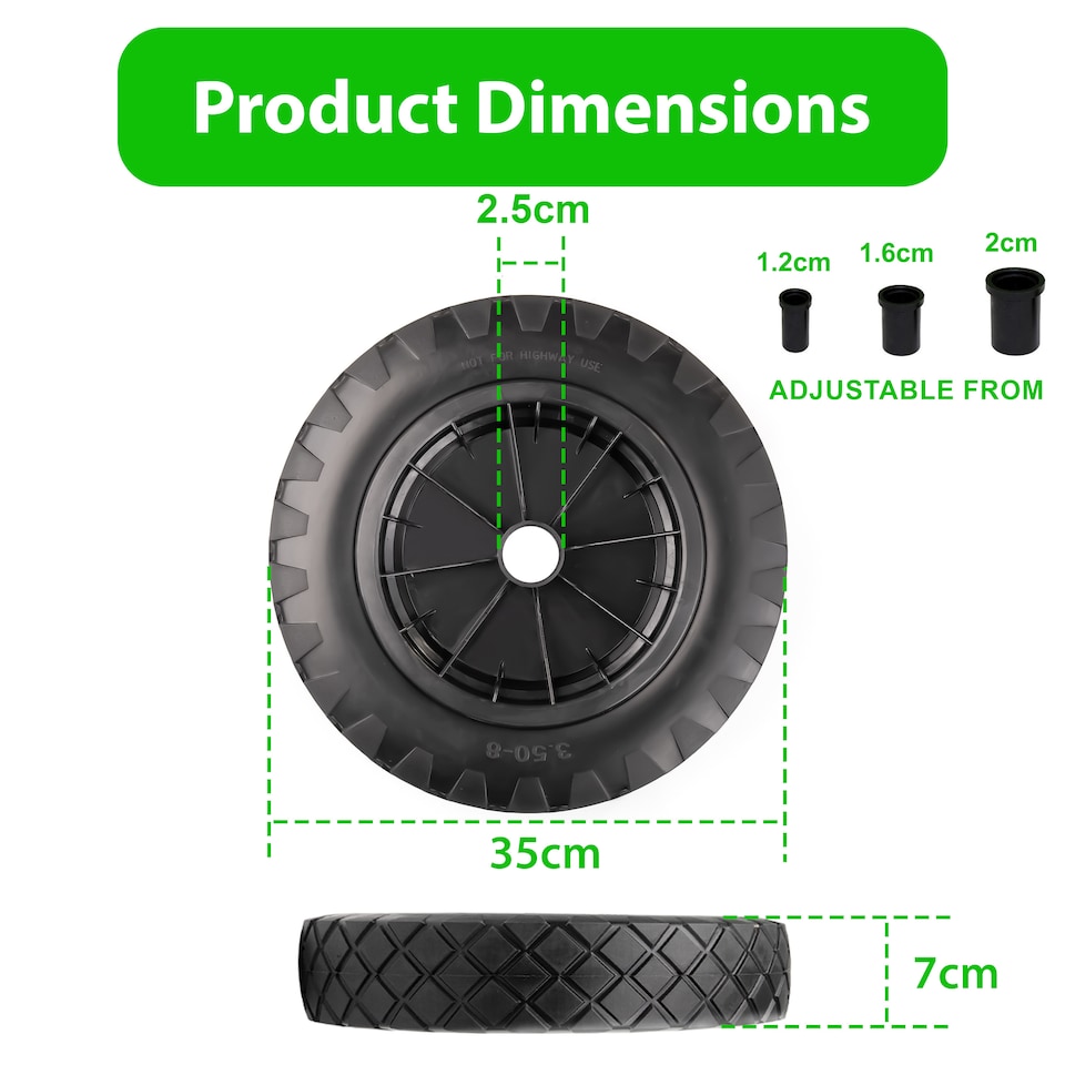 image 1 of PU Black 14" REPLACEMENT PUNCTURE PROOF WHEELBARROW WHEEL 3.50-4.00/8 UK