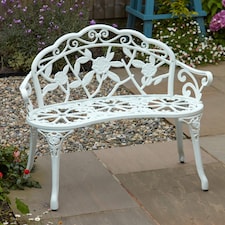 Cast Aluminium Garden Bench Metal Frame 2 Seater Patio Chair Outdoor Seating | White