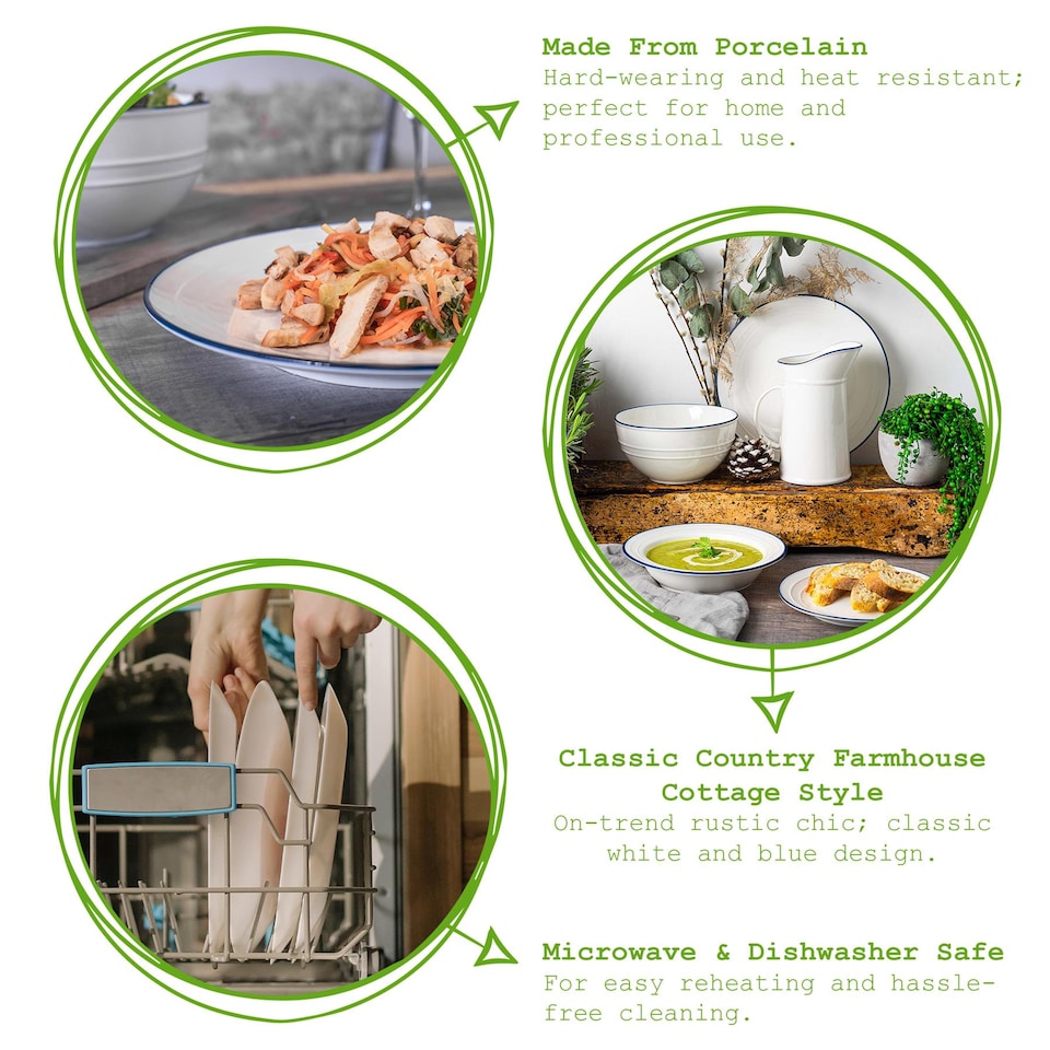 image 1 of Nicola Spring 18pc Farmhouse Porcelain Dinner Set - White