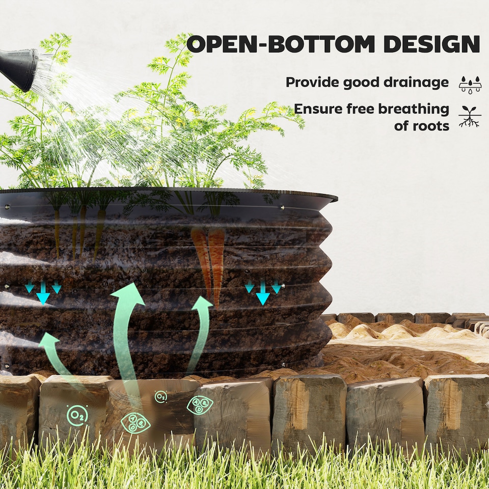 image 1 of Outsunny Set of 2 Raised Garden Bed Metal Planter Box with Safety Edging, Grey