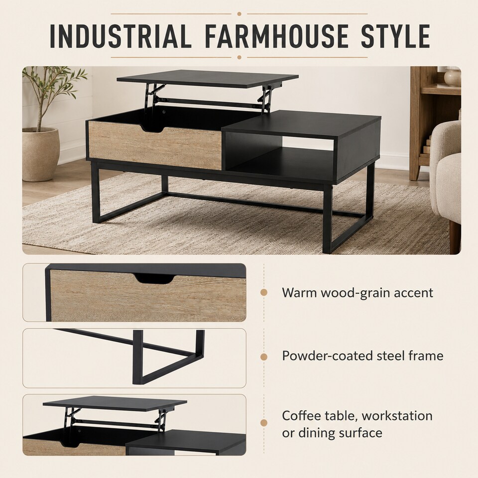 image 1 of Teamson Lift Top Coffee Table with Hidden Storage & Metal Frame