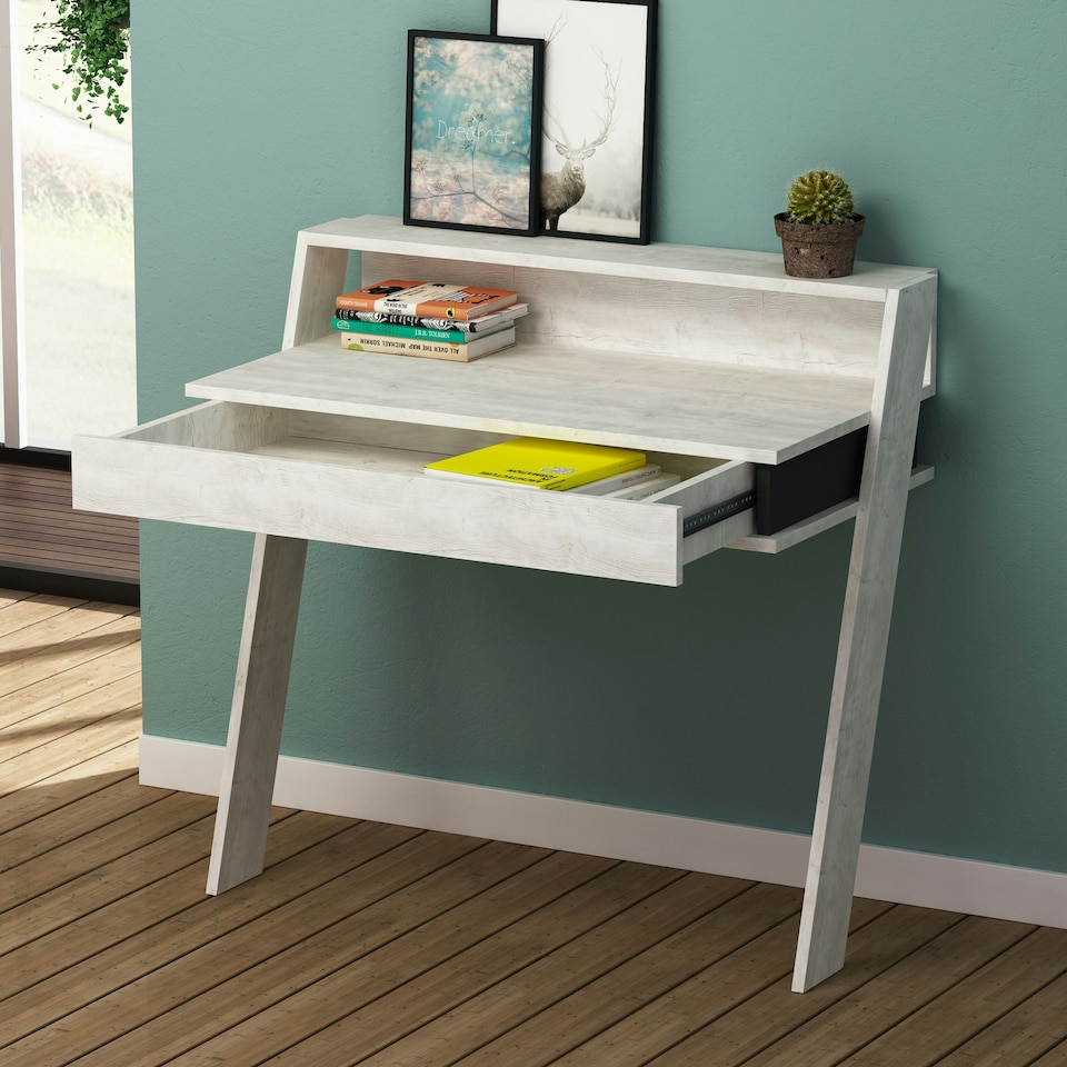 image 1 of Cowork Modern Desk Ancient White Wall Mounted With Drawer 94cm Wide White