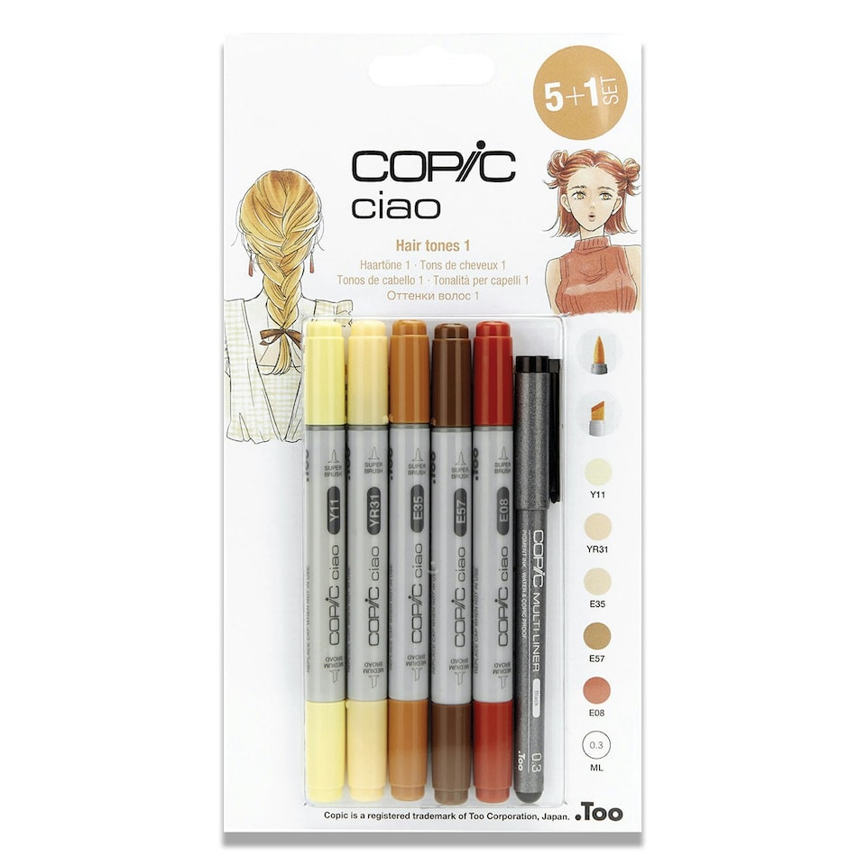 Copic CIAO Marker Marker & Multiliner, Set Hair Tones 1, Set of 5 + 1