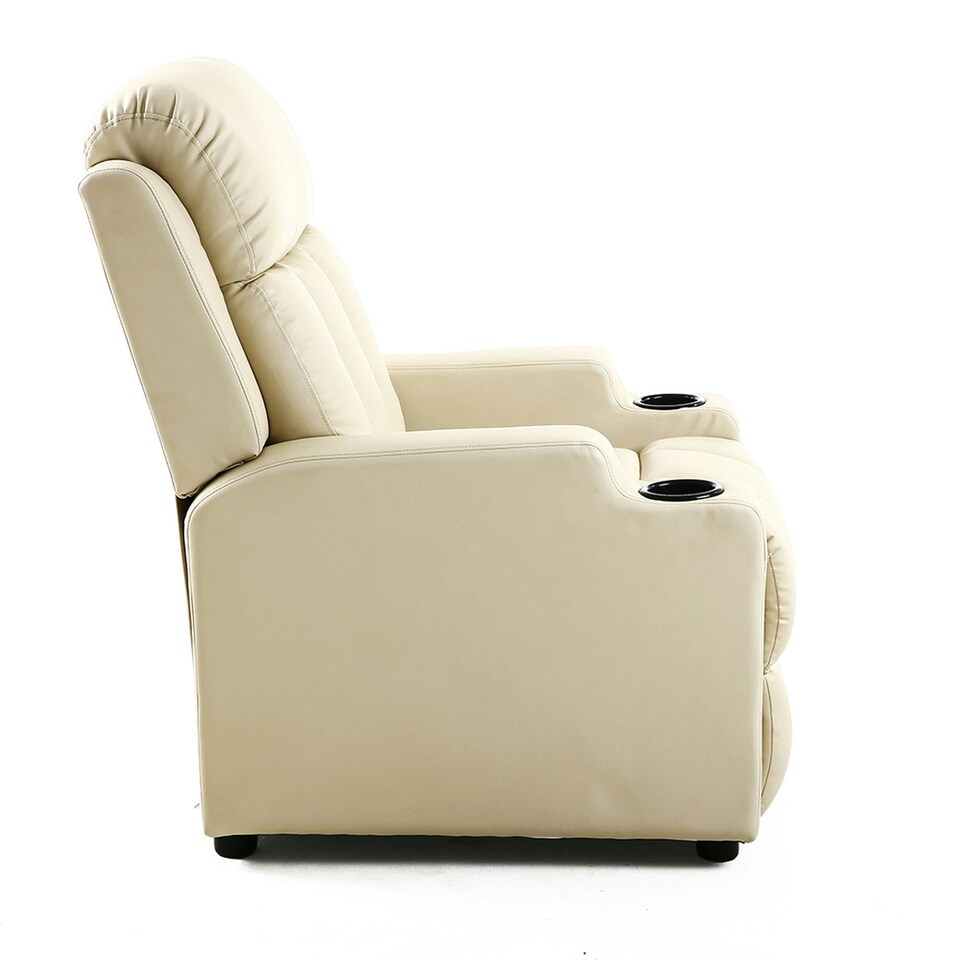 image 1 of Studio Bonded Leather Recliner w Drink Holders Sofa Chair (Cream)
